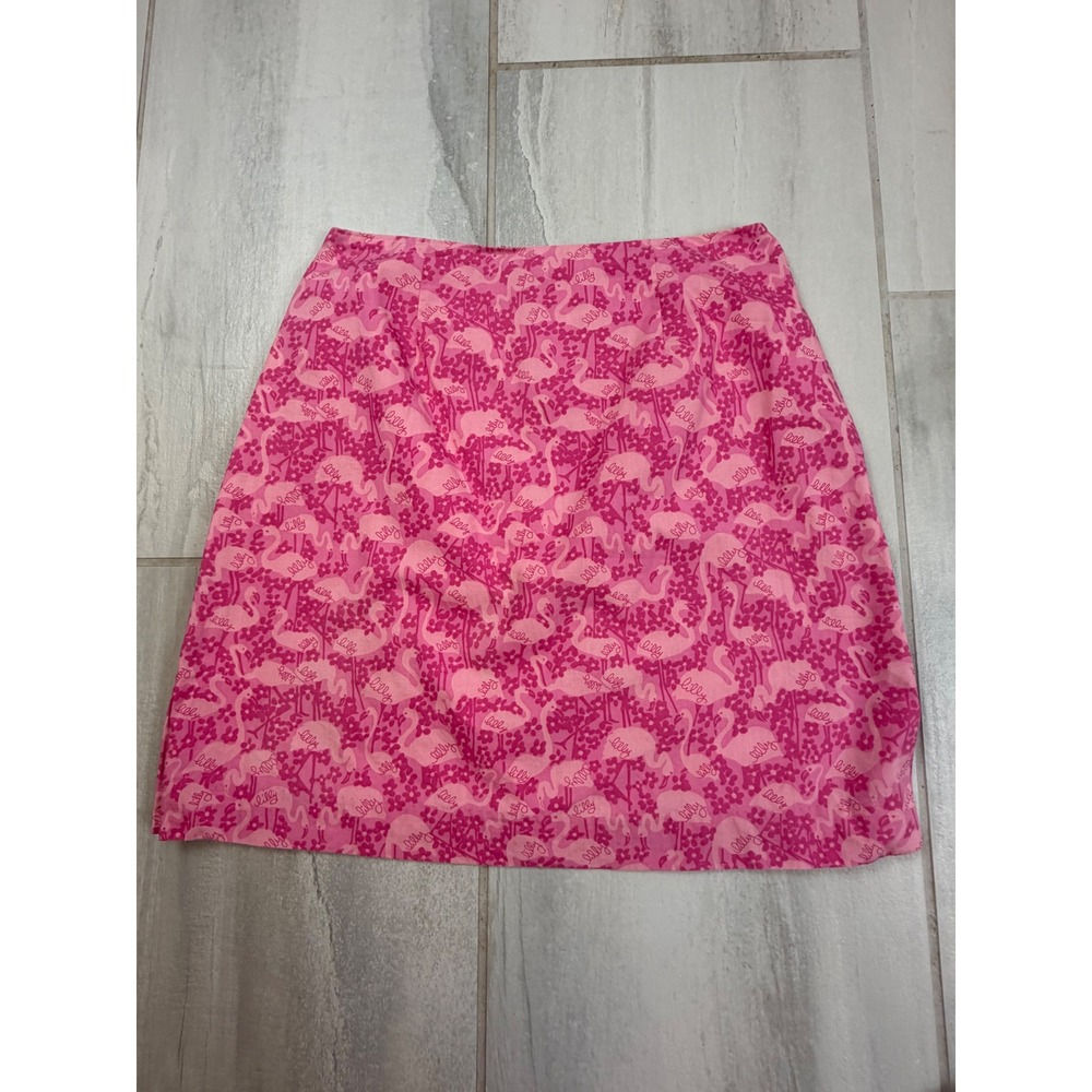 Lilly Pulitzer Pink Flamingo Floral Print Mini Skirt Size 8 A-Line Preppy Cotton